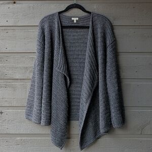 Garnet Hill Women’s Baby Alpaca Open Front Loose Knit Cardigan Sweater Gray MD